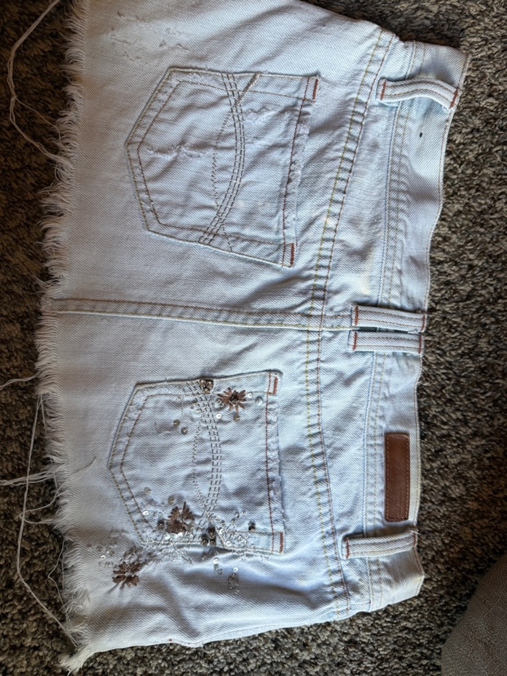 Abercrombie & Fitch Light Wash Denim Mini Skirt with Embroidery